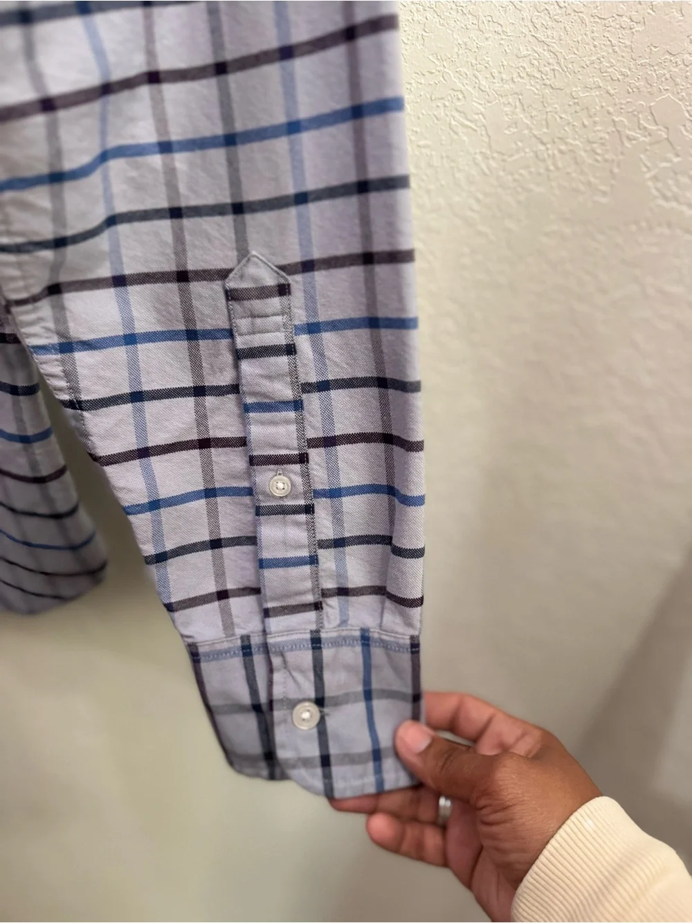 J Crew Classic Oxford Shirt -Mens Small Slim -Blue Gray Plaid Flex Button Down